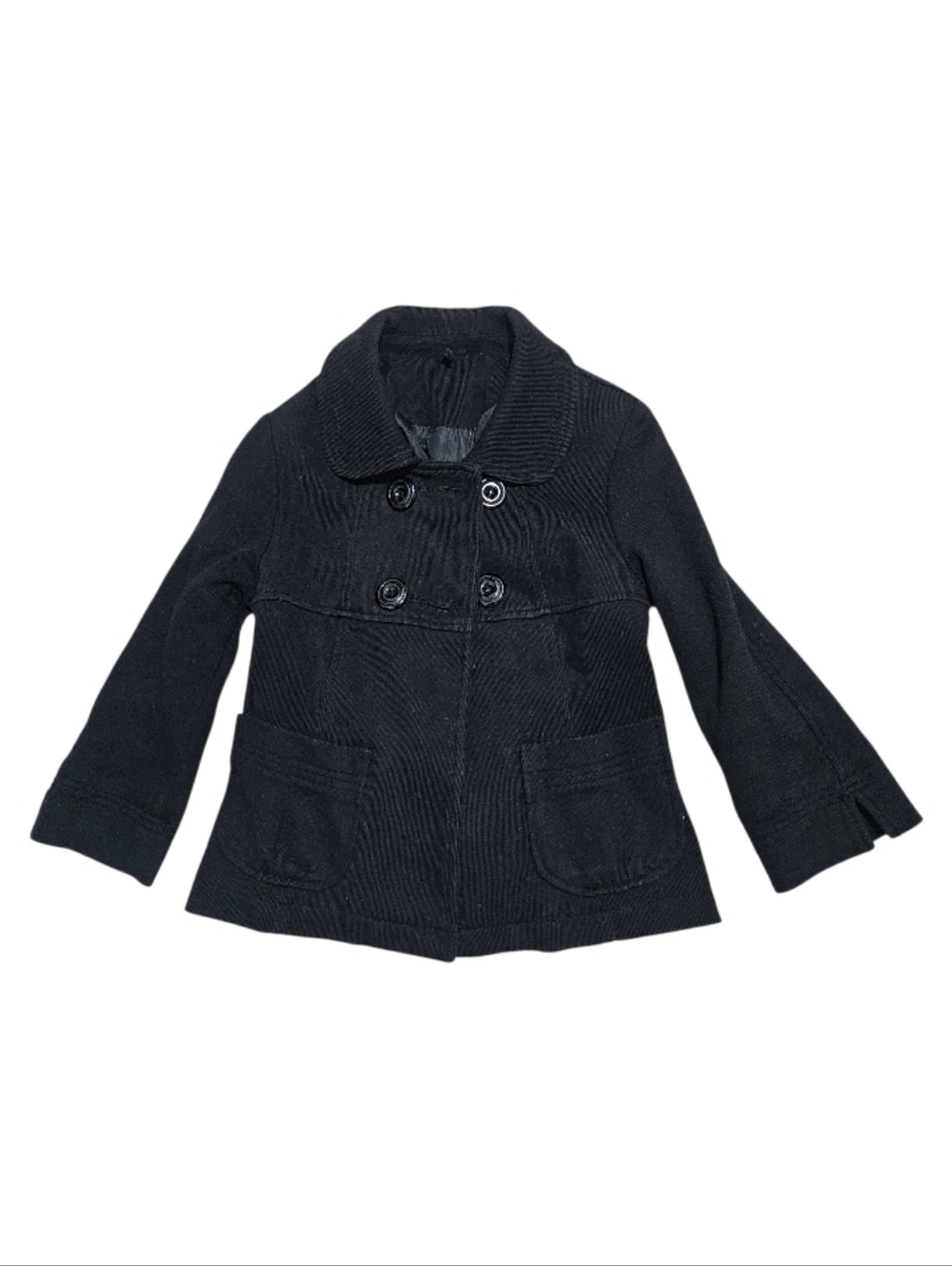 Ambition Double-Breasted Cotton Black Peacoat Jacket 3/4 Sleeve Size PP